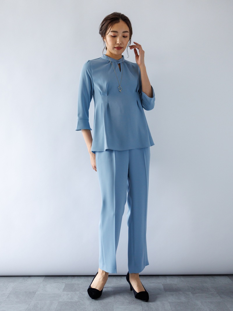 【WEB限定70％OFF】ダブルクロス立衿チュニックブラウス