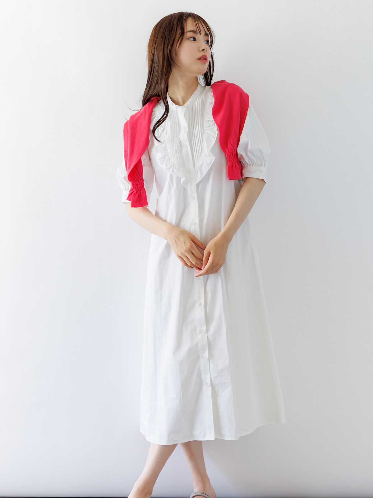 【均一価格】タイプライターフリルシャツワンピース<春夏物アウトレット>