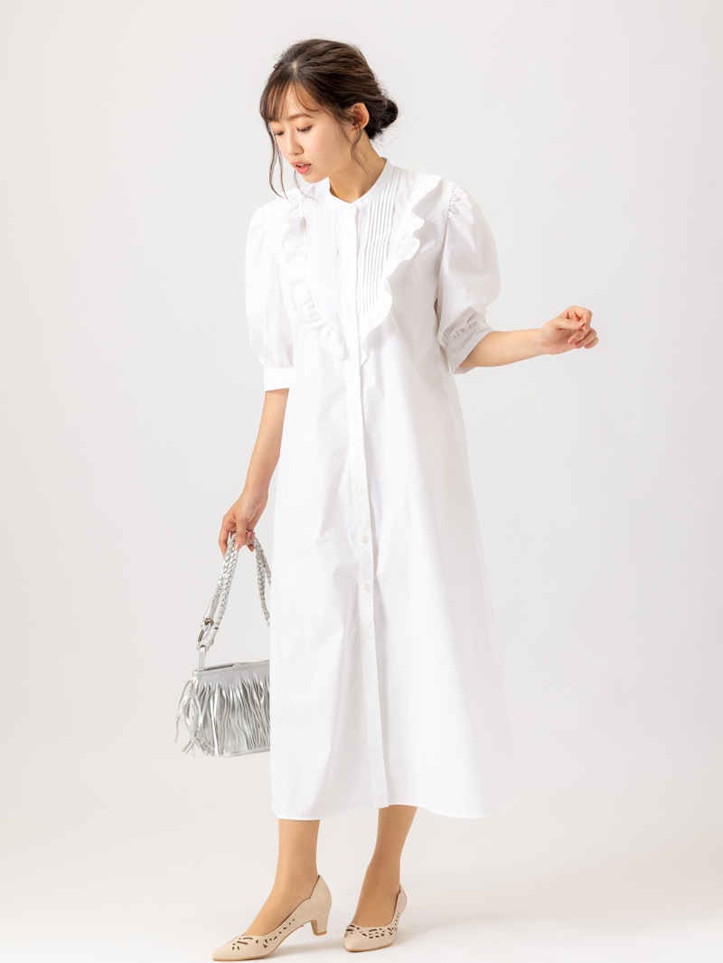 【均一価格】タイプライターフリルシャツワンピース<春夏物アウトレット>