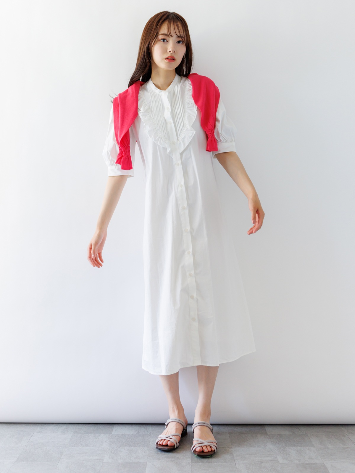 【均一価格】タイプライターフリルシャツワンピース<春夏物アウトレット>