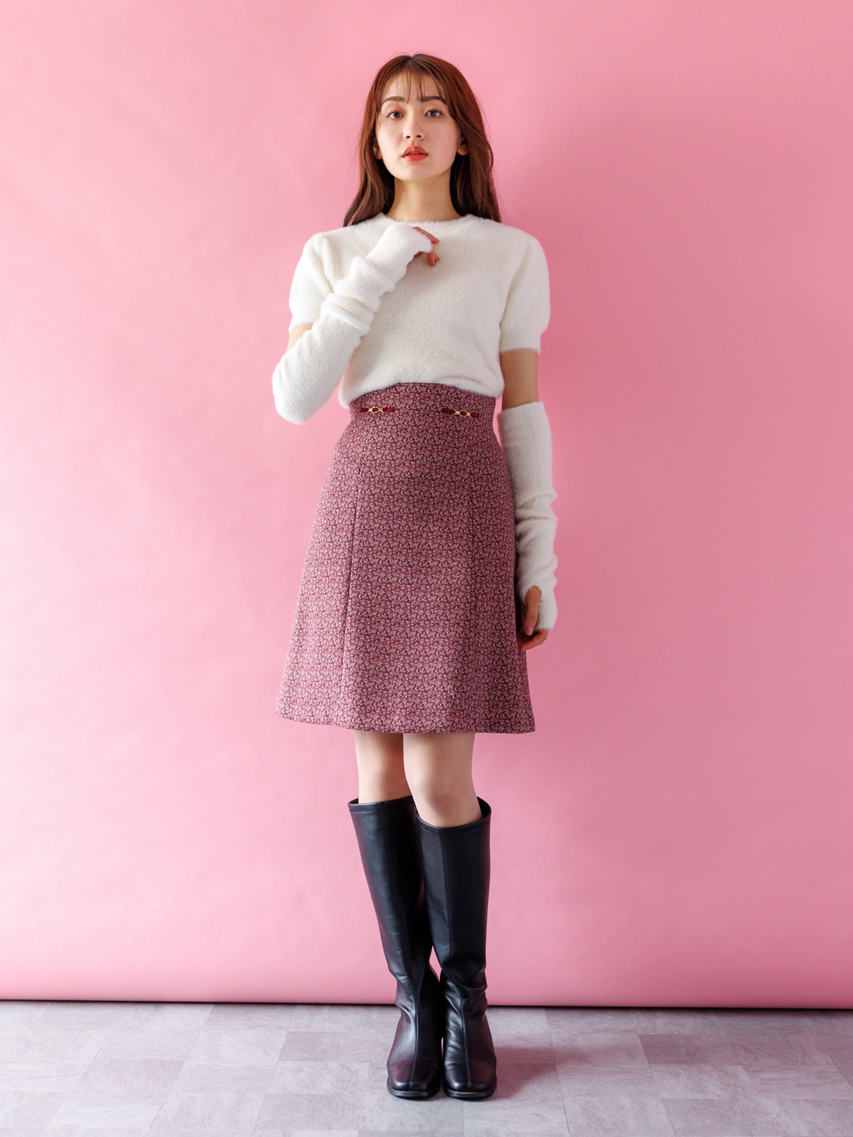 ワッフルプリントビット付きAラインミニスカート｜KarLParkLane Style