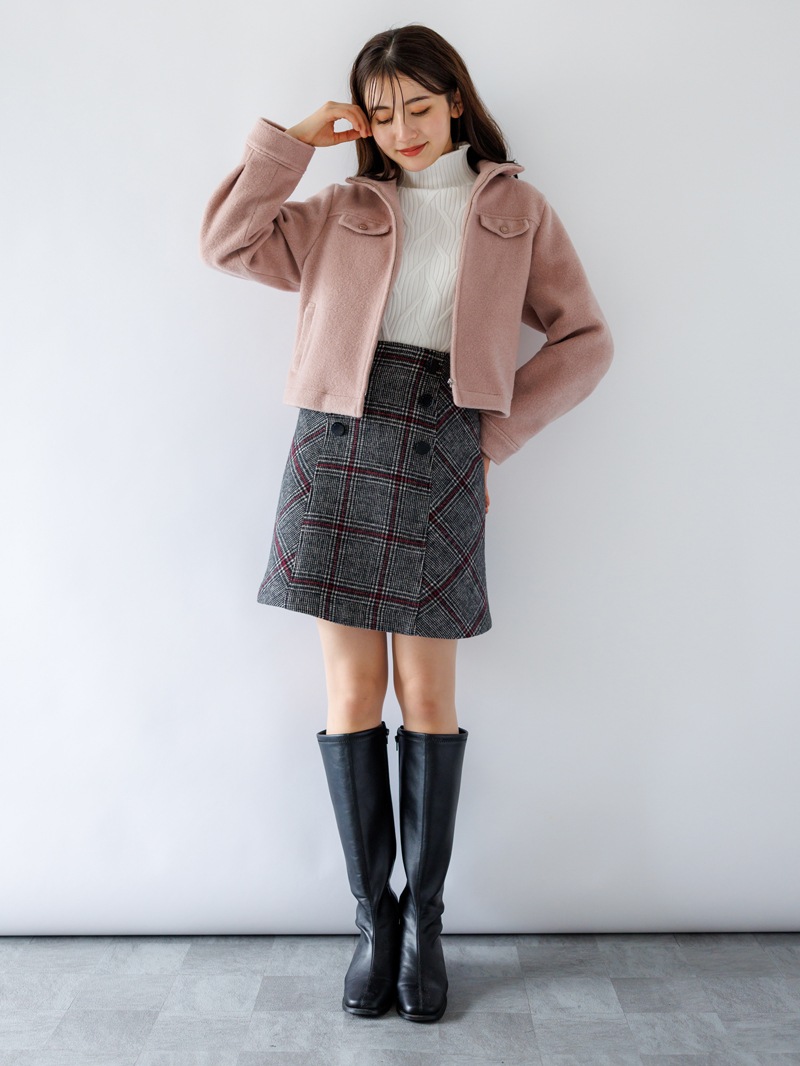 チェックビーバーＡラインミニスカート