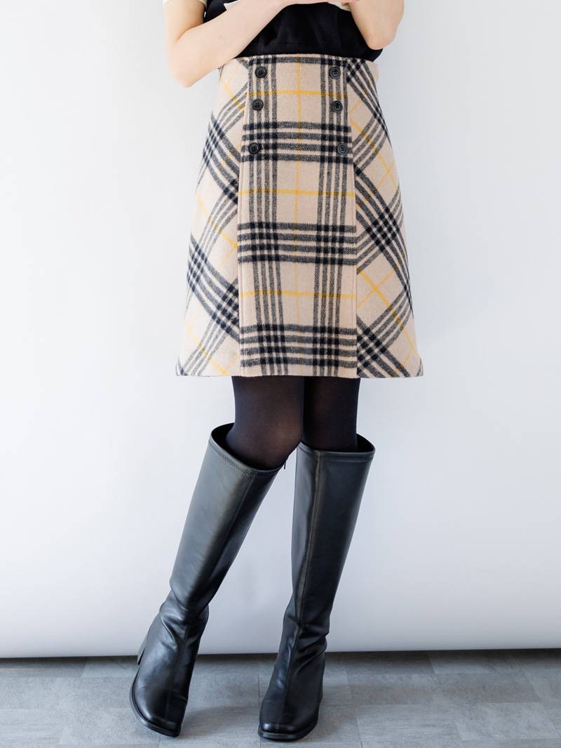 チェックビーバーＡラインミニスカート