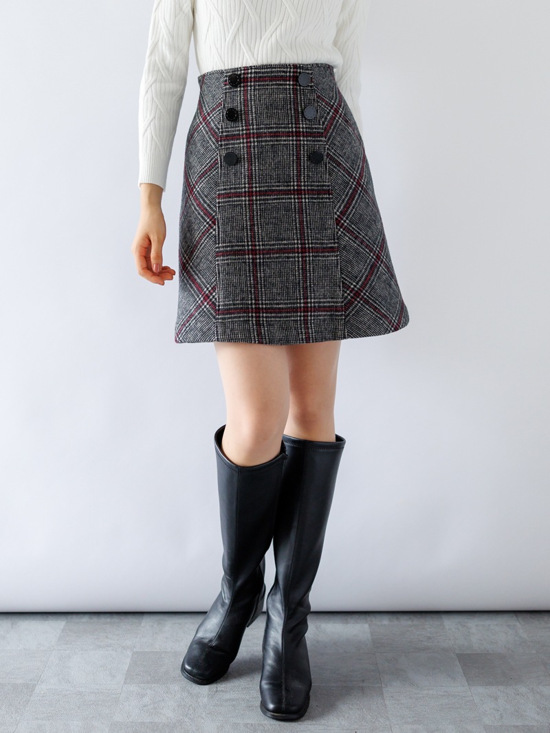 チェックビーバーＡラインミニスカート