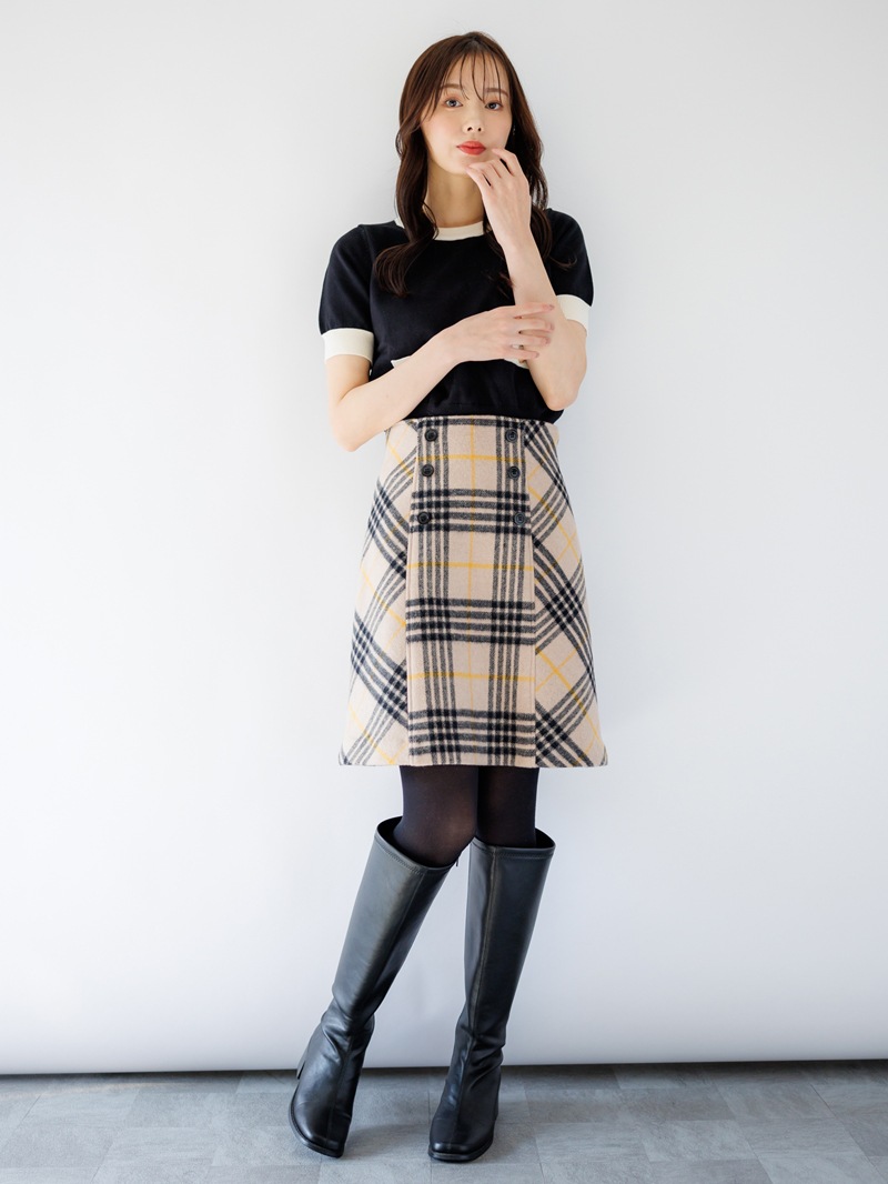 チェックビーバーＡラインミニスカート