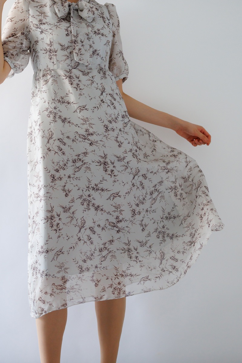 プリント ボウタイワンピース