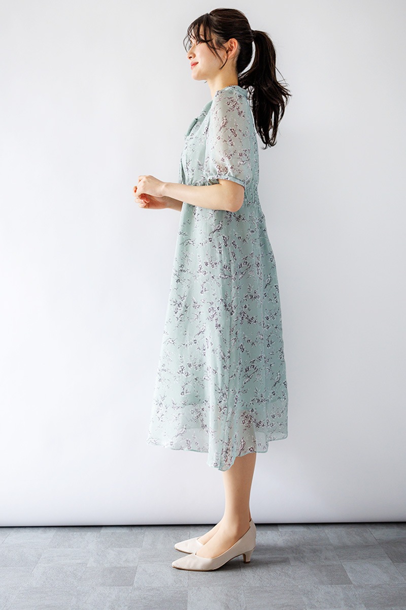 プリント ボウタイワンピース