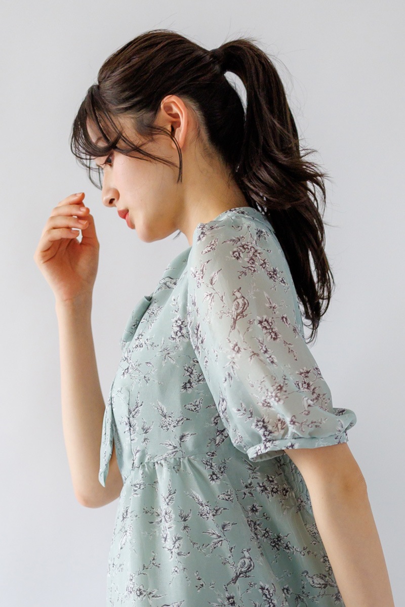 プリント ボウタイワンピース