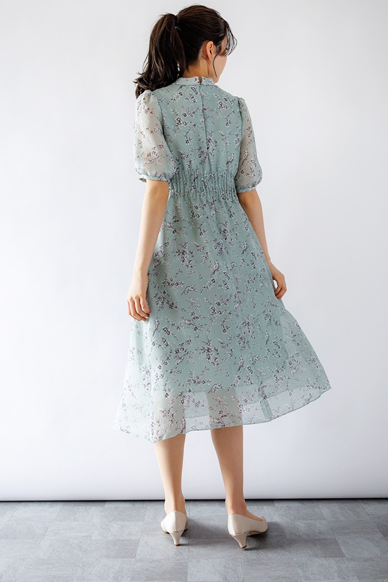 プリント ボウタイワンピース