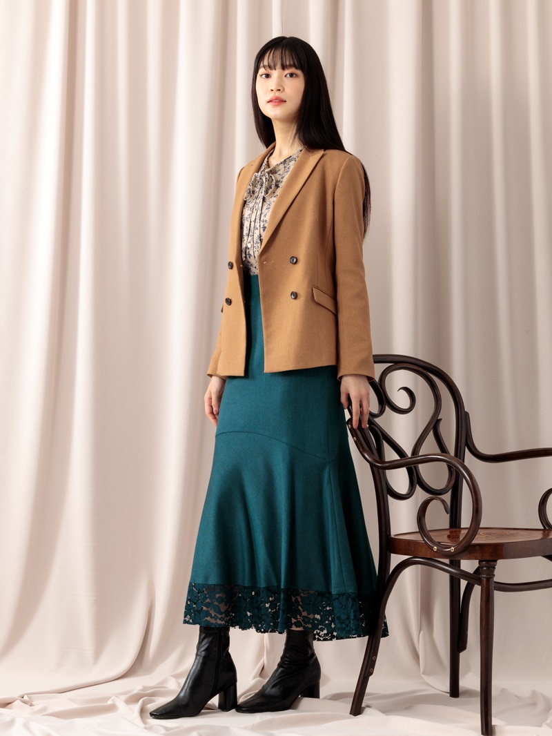 小花プリントビブディティールビッグスリーブブラウス＜アウトレット均一価格＞