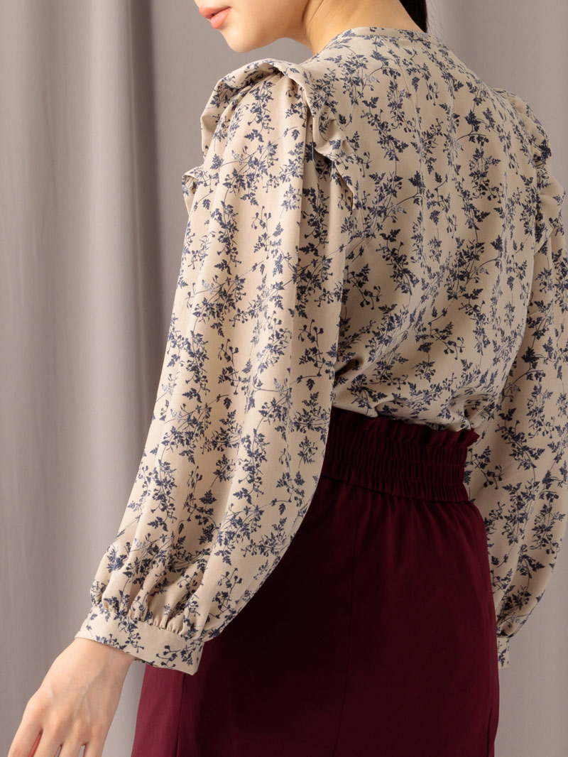 小花プリントビブディティールビッグスリーブブラウス＜アウトレット均一価格＞