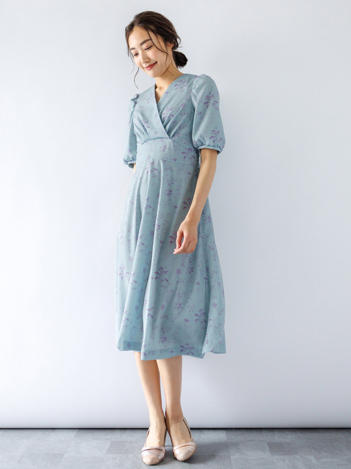 【春SALE】プリントカシュクールワンピース［キレイめ］