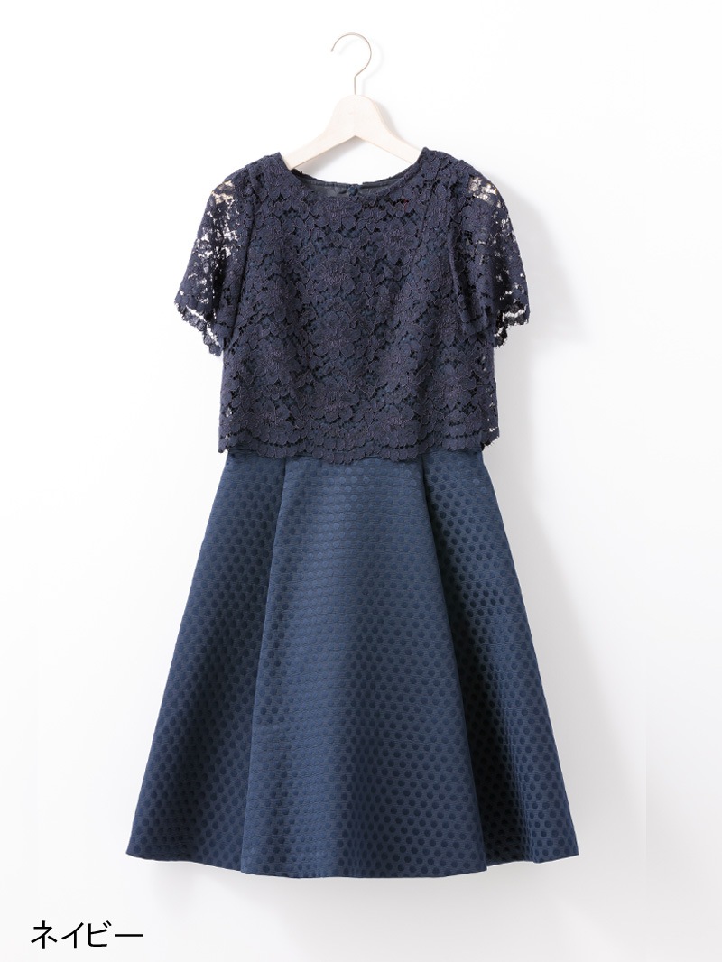 【定番アイテム半額】ドットＪＱ×レースセットワンピース［ドレス］
