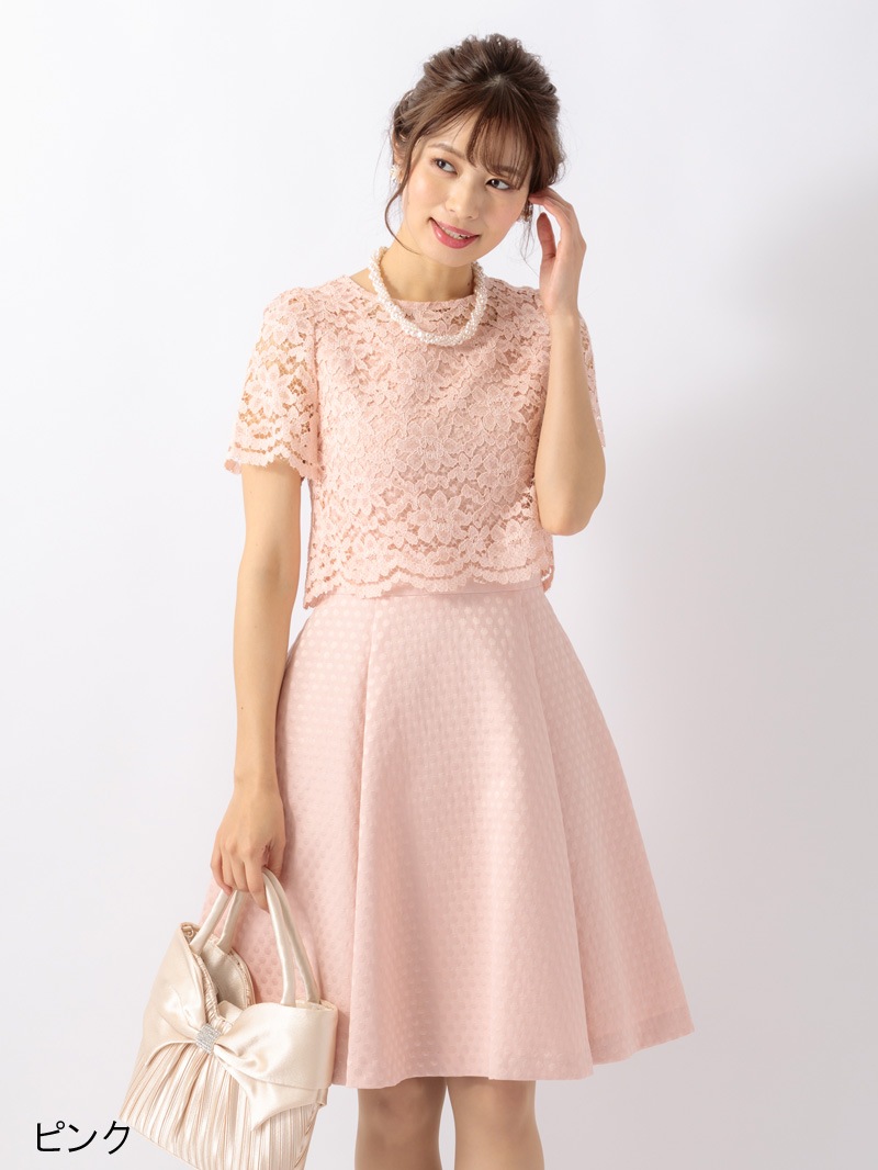 【定番アイテム半額】ドットＪＱ×レースセットワンピース［ドレス］