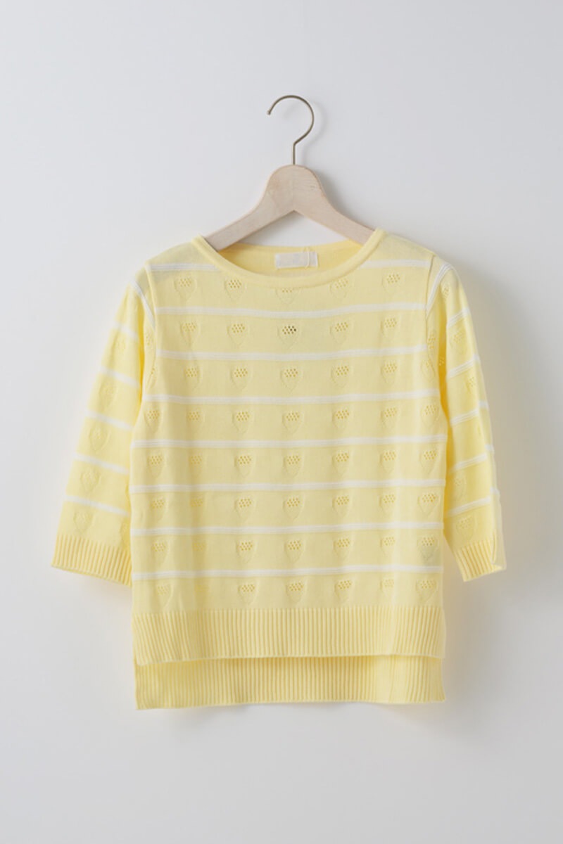 ボーダー前後差丸首ニット