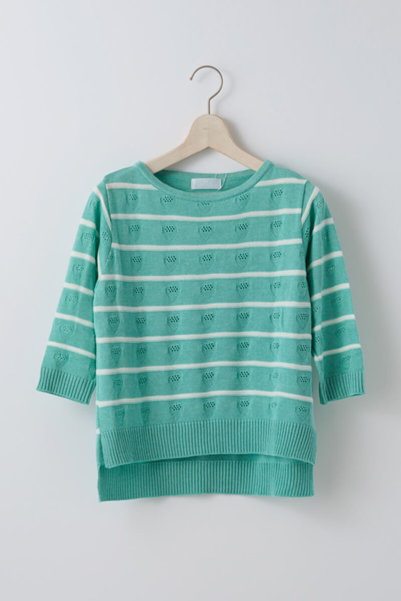 ボーダー前後差丸首ニット