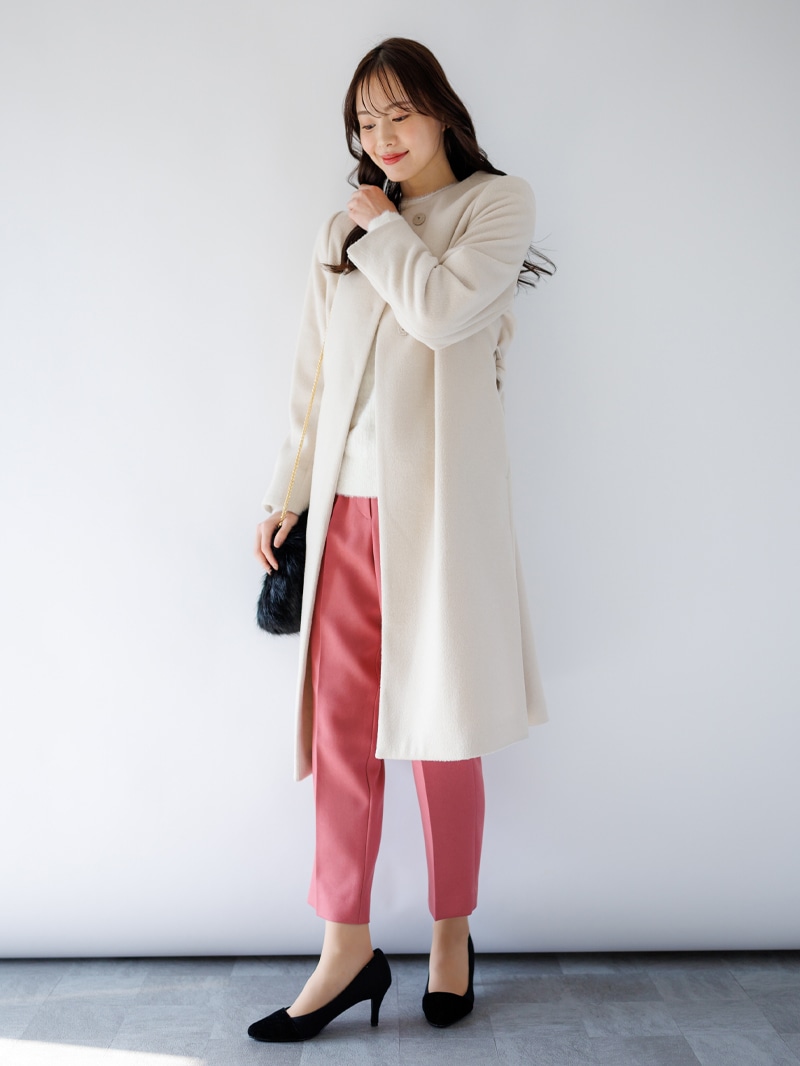 【50%OFF】ミンクライクファーパール釦付きリブハイネックニット