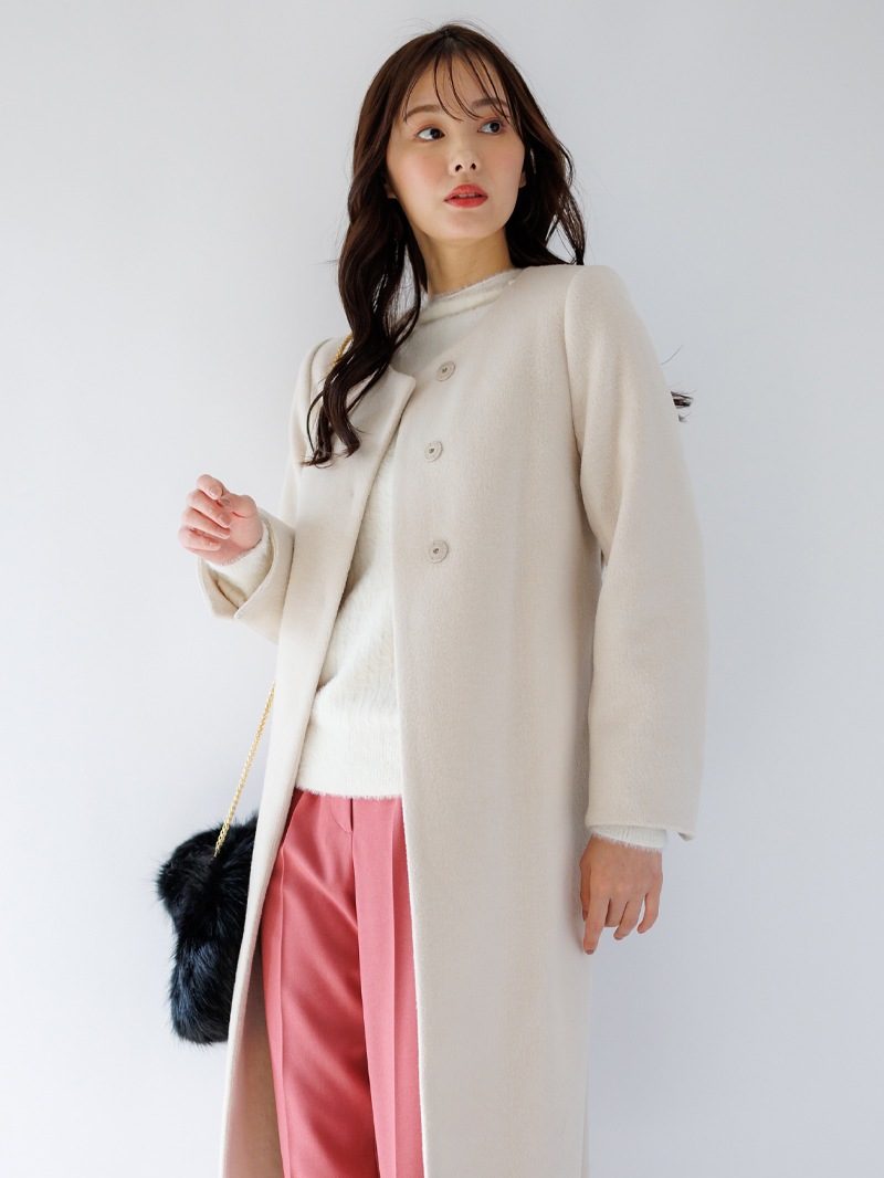 【50%OFF】ミンクライクファーパール釦付きリブハイネックニット