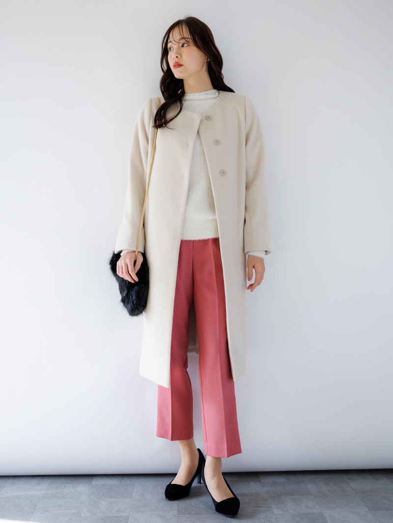 【50%OFF】ミンクライクファーパール釦付きリブハイネックニット