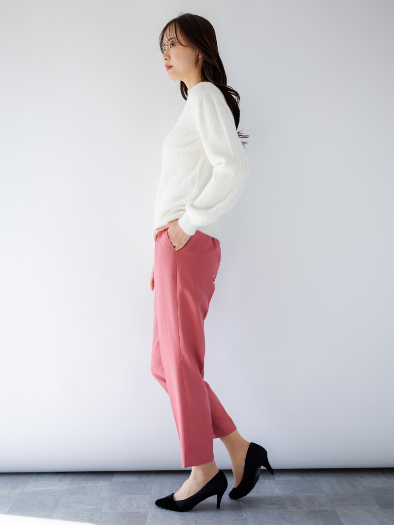 【50%OFF】ミンクライクファーパール釦付きリブハイネックニット