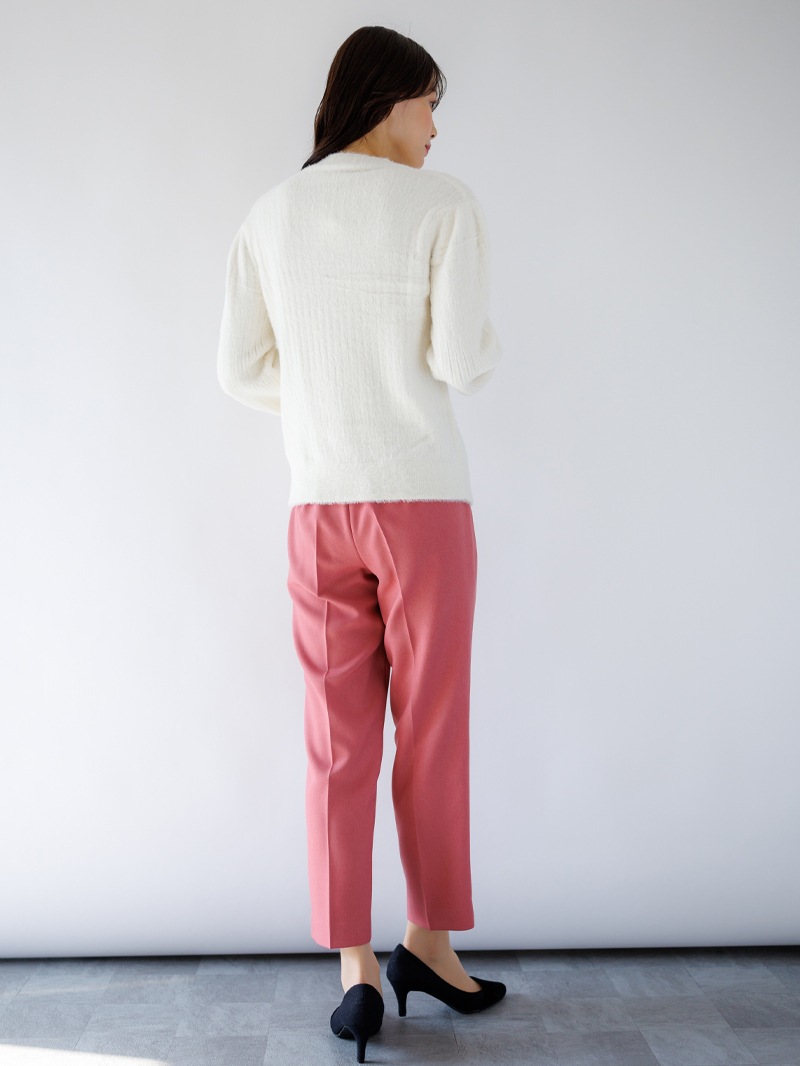 【50%OFF】ミンクライクファーパール釦付きリブハイネックニット