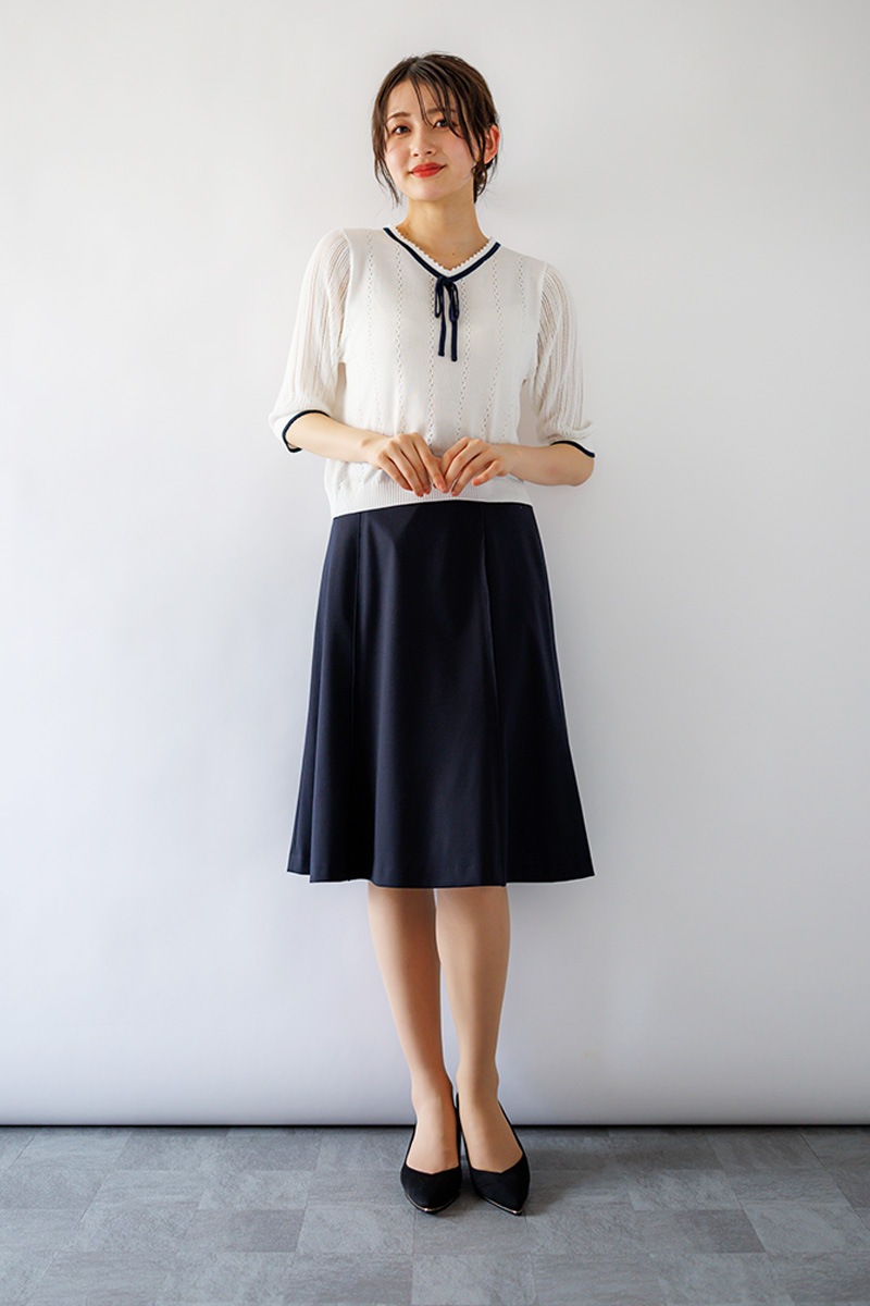 ピコ配色ｹｰﾌﾞﾙ×透かしVﾈｯｸﾆｯﾄ