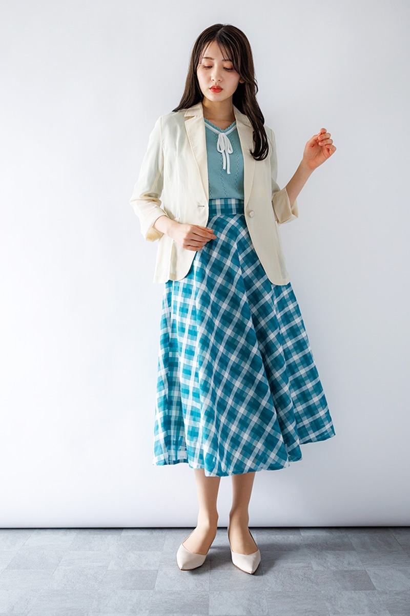 ピコ配色ｹｰﾌﾞﾙ×透かしVﾈｯｸﾆｯﾄ