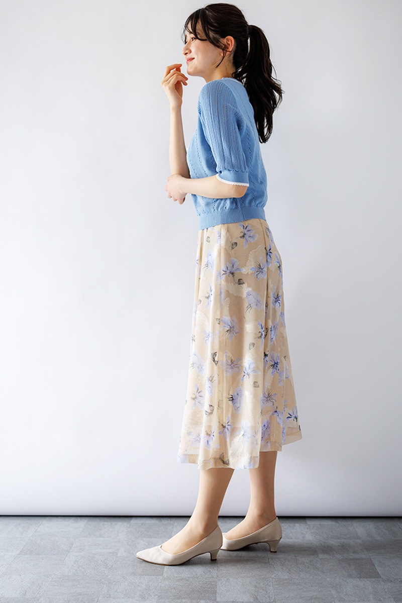 ピコ配色ｹｰﾌﾞﾙ×透かしVﾈｯｸﾆｯﾄ