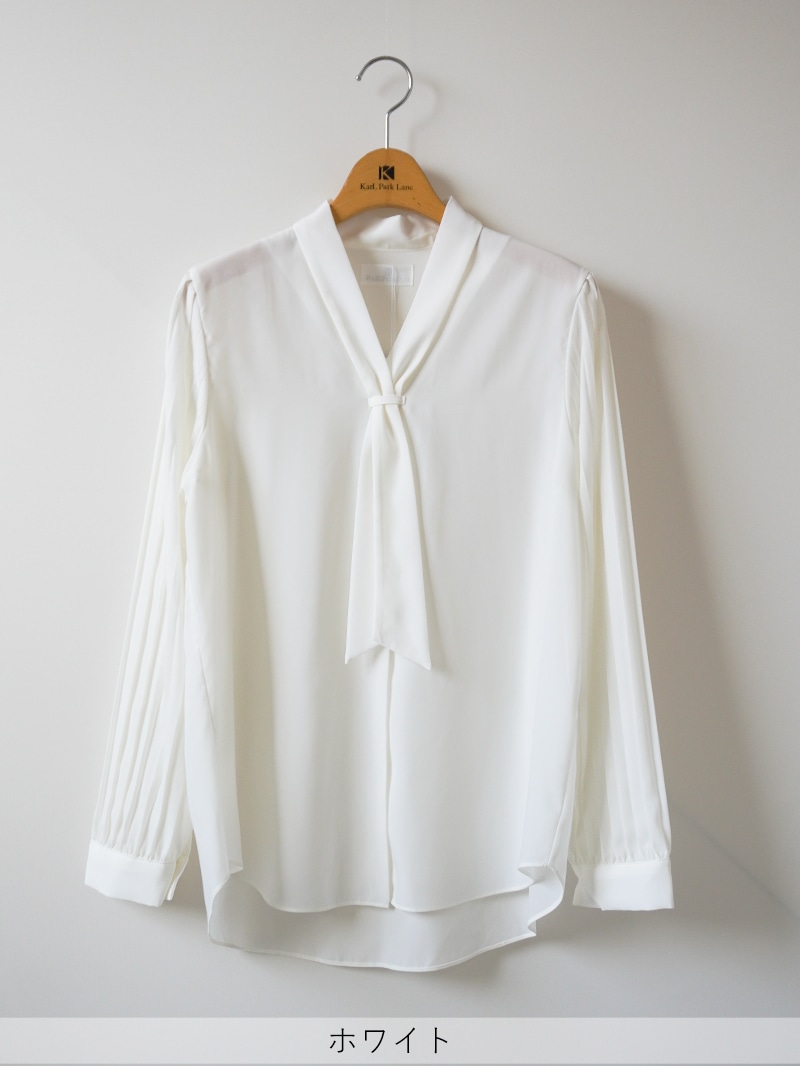 長袖プリーツタイ付きブラウス＜アウトレット均一価格＞