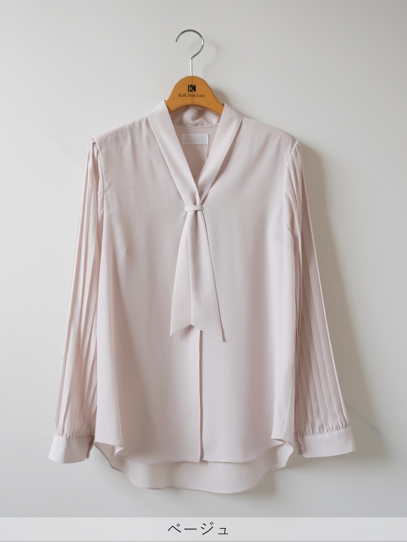 長袖プリーツタイ付きブラウス＜アウトレット均一価格＞