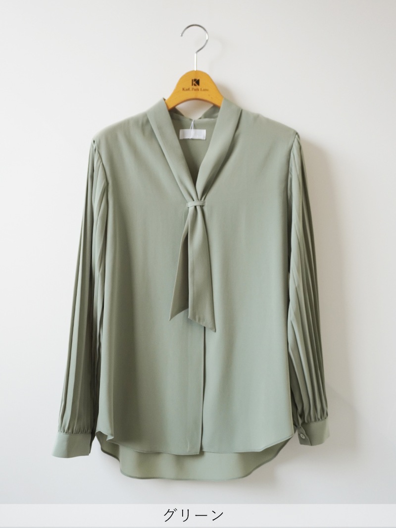 長袖プリーツタイ付きブラウス＜アウトレット均一価格＞