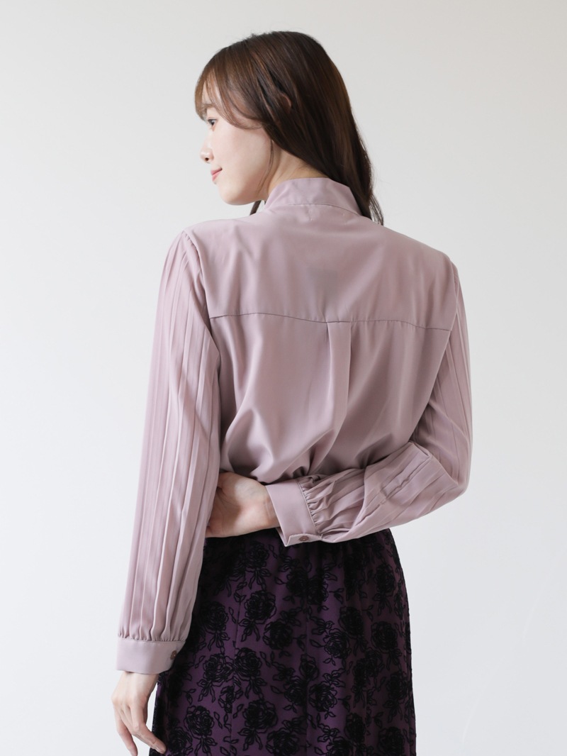 長袖プリーツタイ付きブラウス＜アウトレット均一価格＞