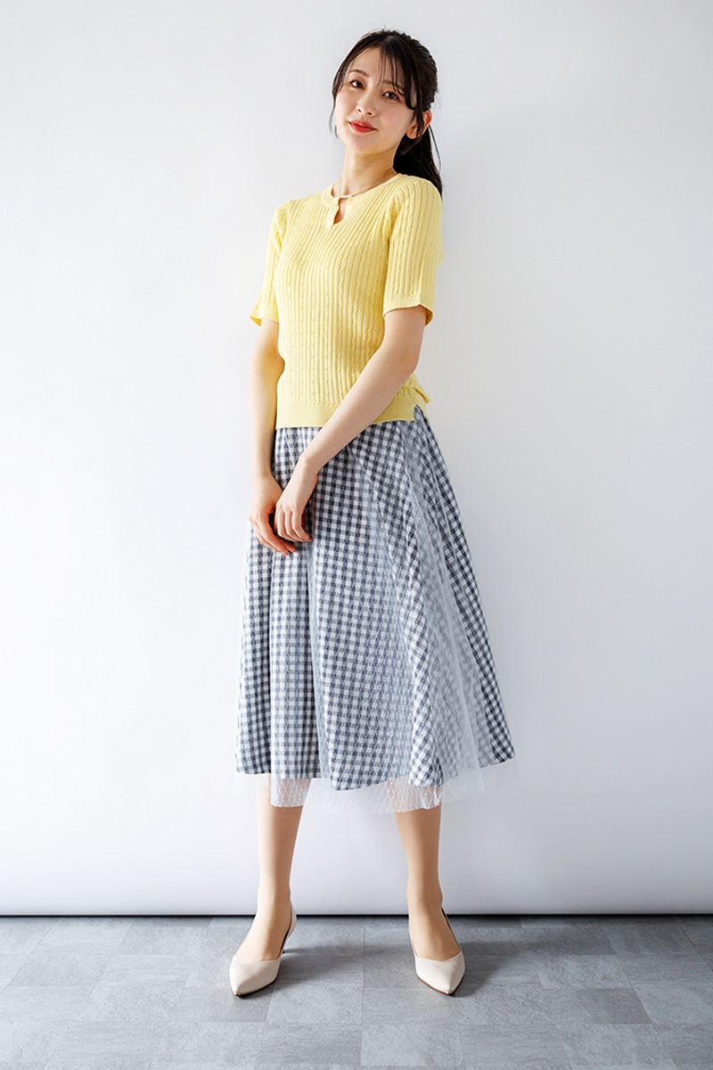 ケーブル×リブ キーネックニット