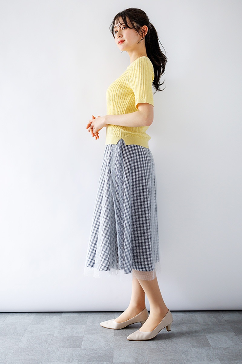 ケーブル×リブ キーネックニット