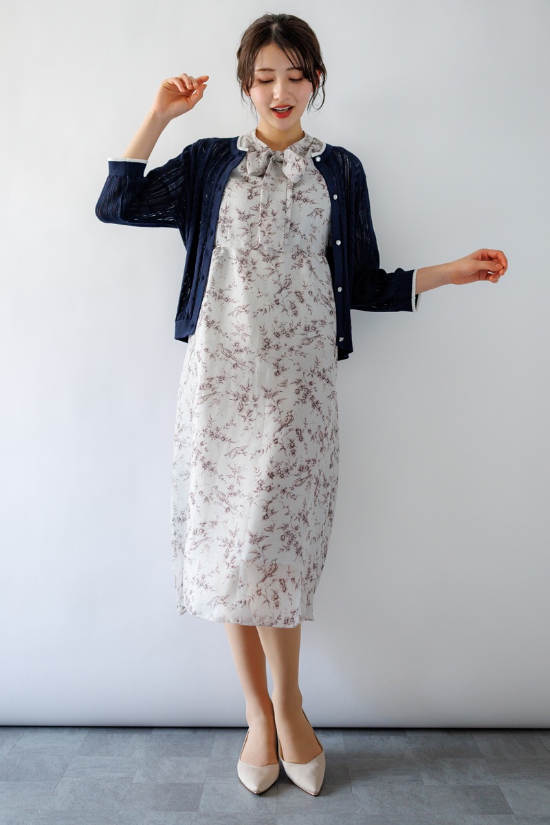 ピコ配色透かし丸首カーディガン