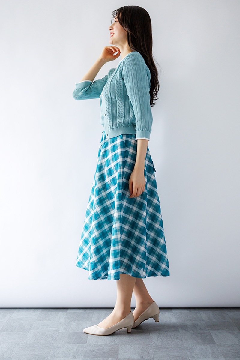 ピコ配色透かし丸首カーディガン