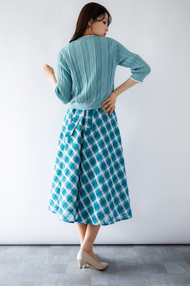 ピコ配色透かし丸首カーディガン