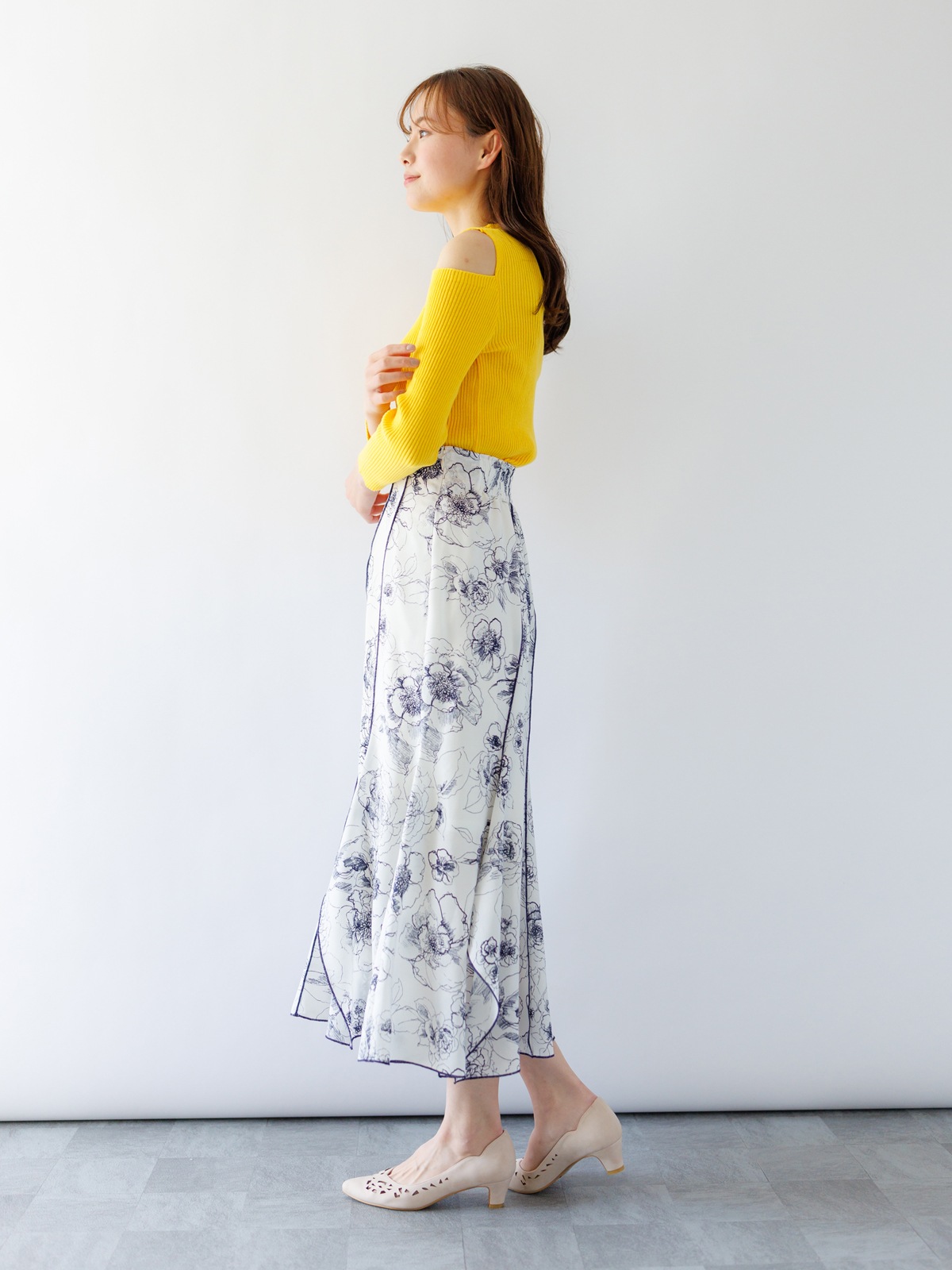 【限定70％OFF】花柄切替マーメイドスカート