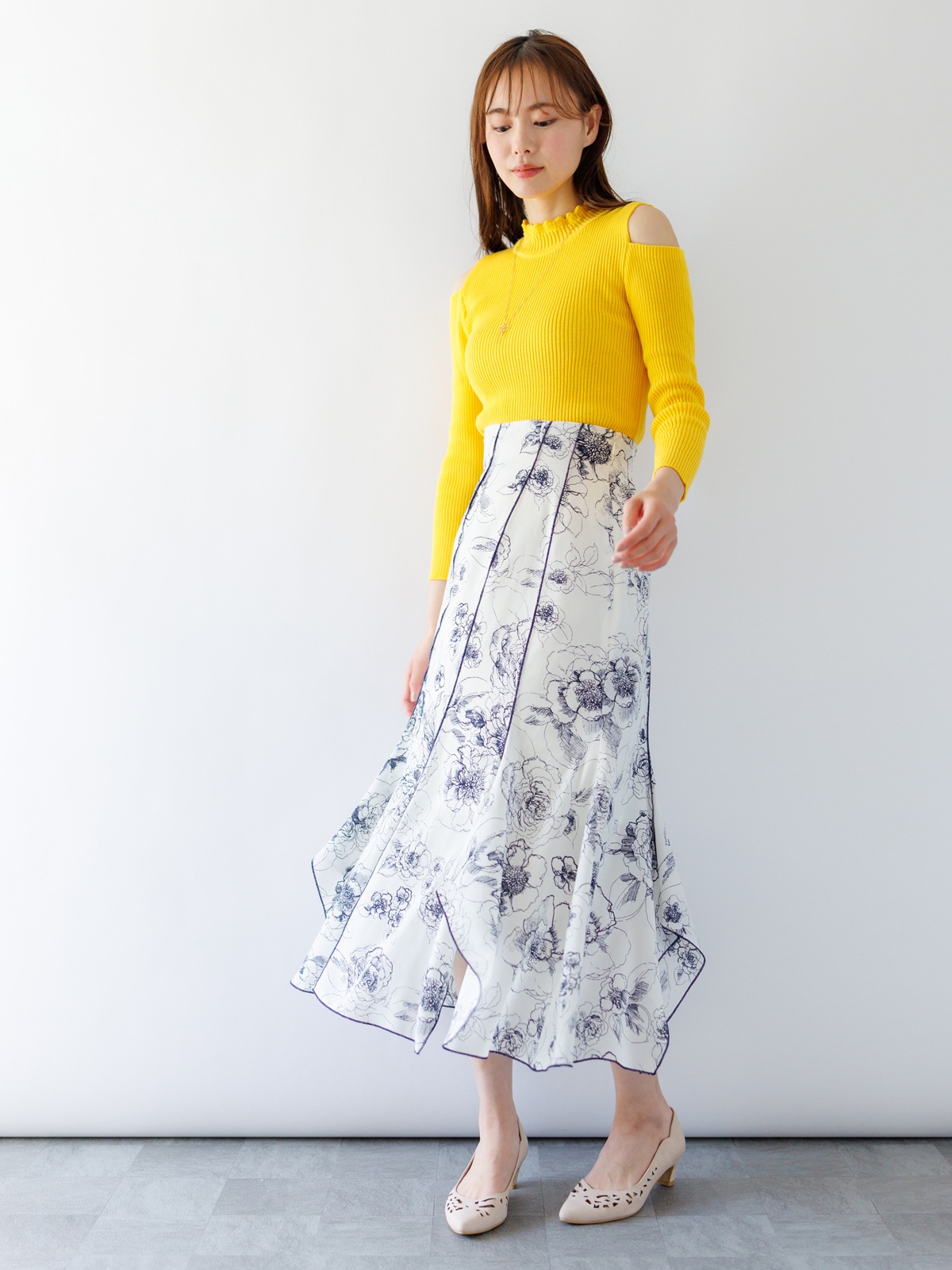 【限定70％OFF】花柄切替マーメイドスカート