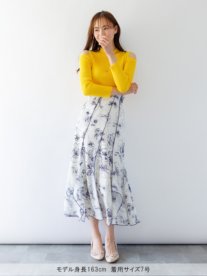 【限定70％OFF】花柄切替マーメイドスカート