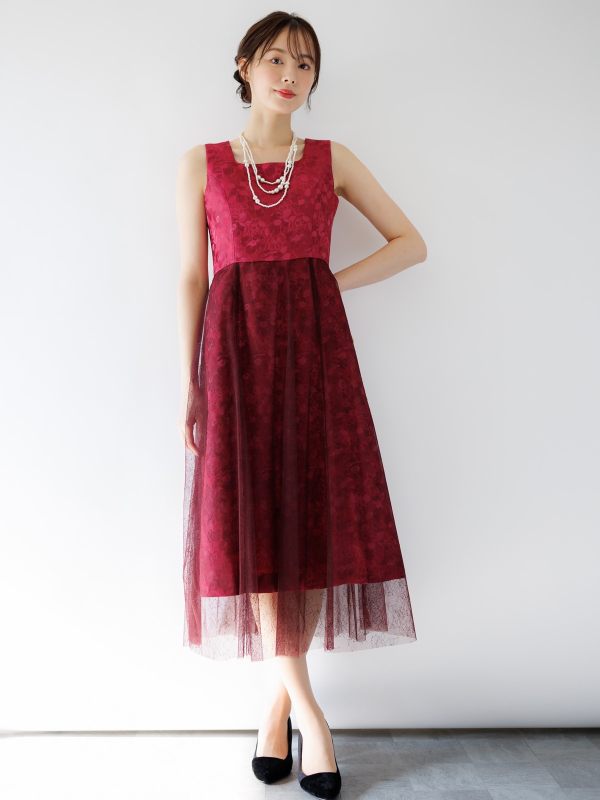 チュールボレロ付ジャガードワンピース