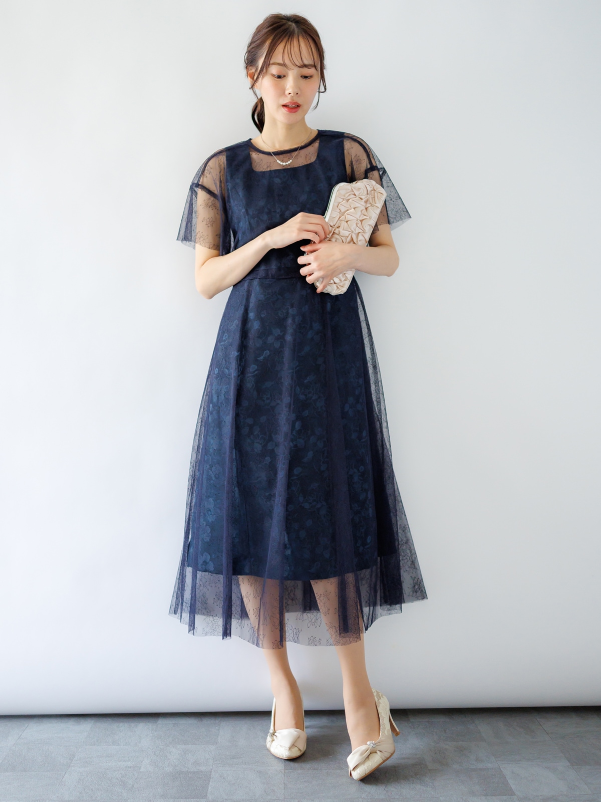 チュールボレロ付ジャガードワンピース