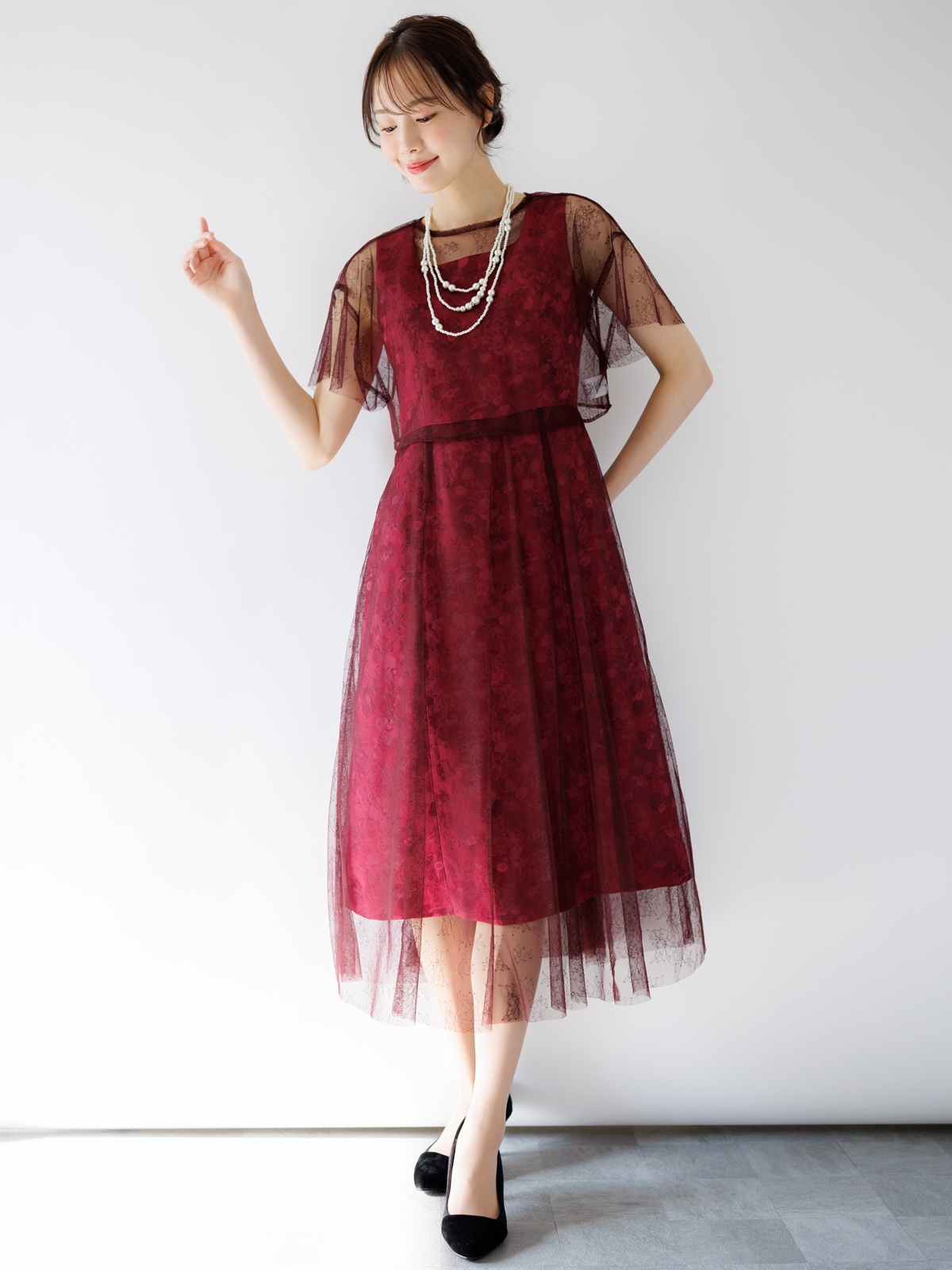 チュールボレロ付ジャガードワンピース