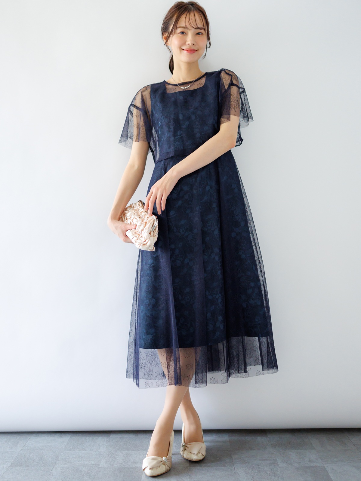 チュールボレロ付ジャガードワンピース