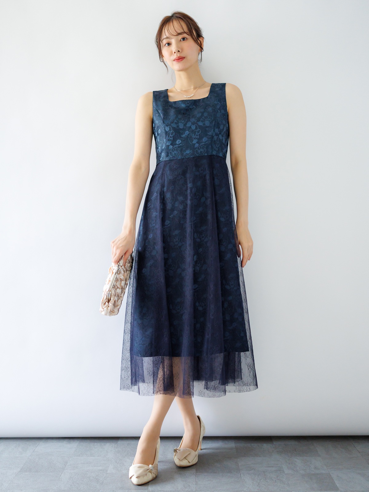 チュールボレロ付ジャガードワンピース