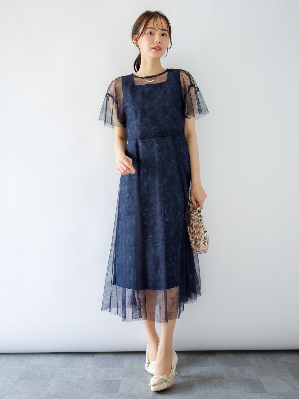 チュールボレロ付ジャガードワンピース