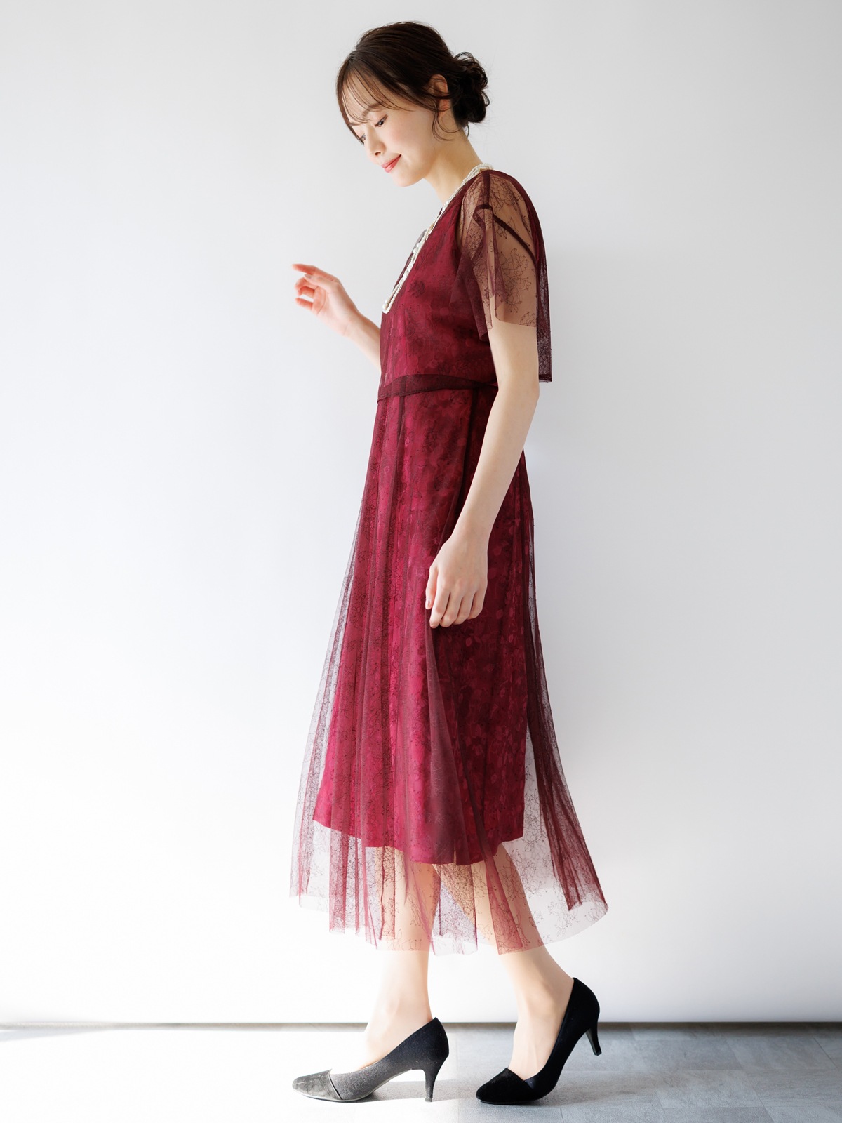 チュールボレロ付ジャガードワンピース