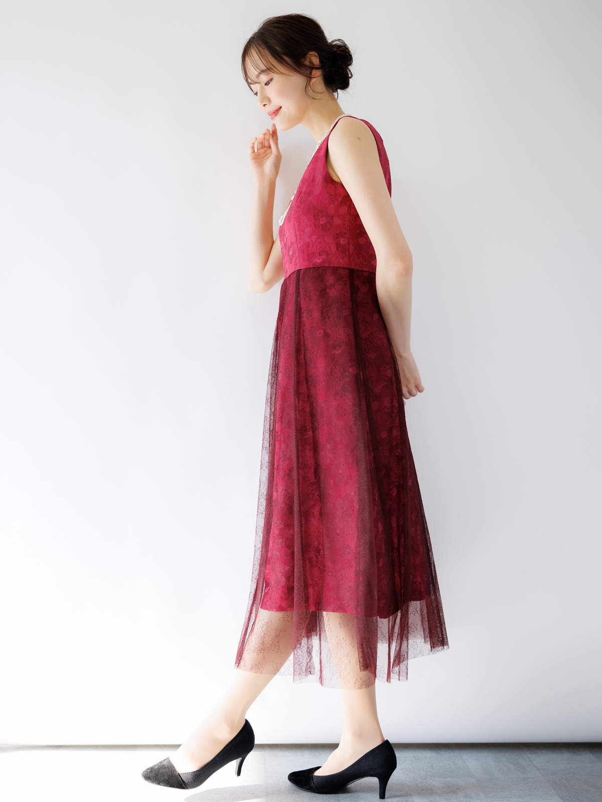 チュールボレロ付ジャガードワンピース