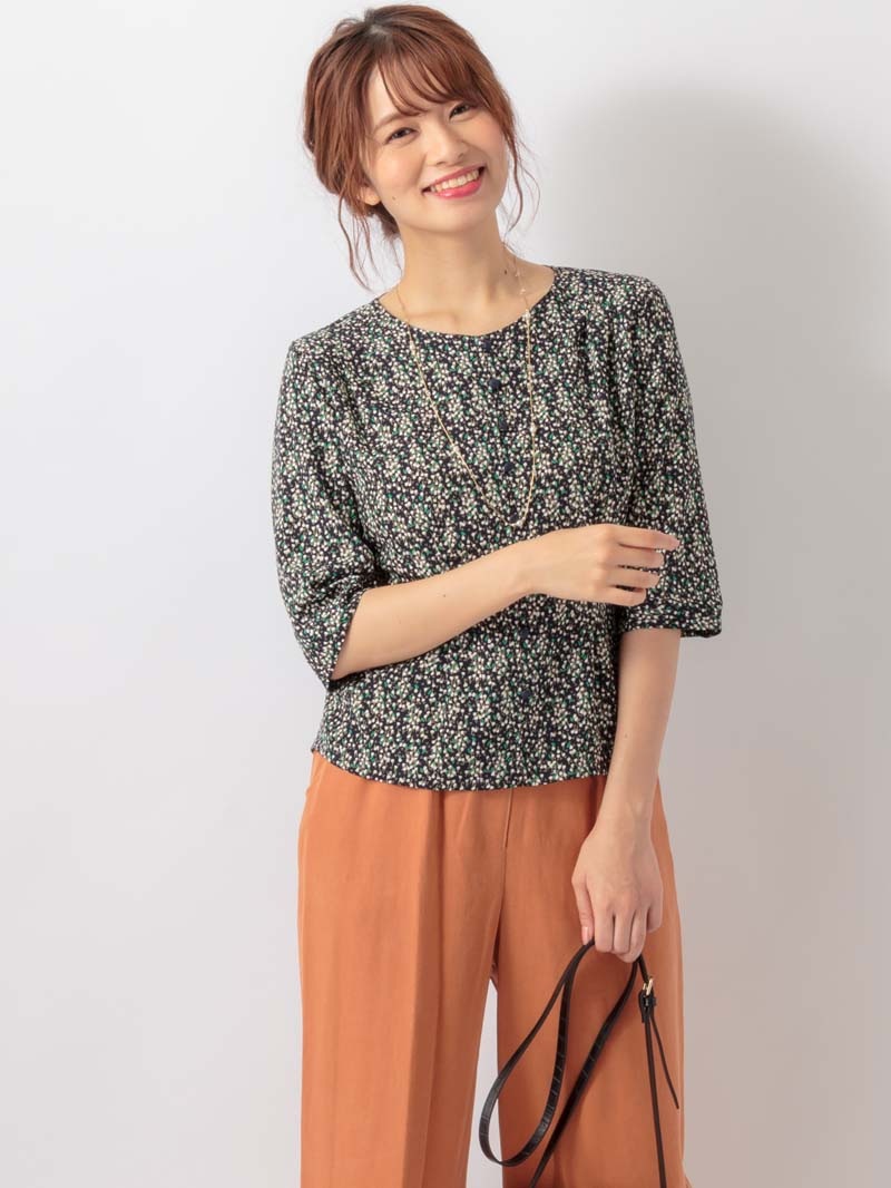 【OUTLET 2500円】プリントレースアップブラウス<10本以下>