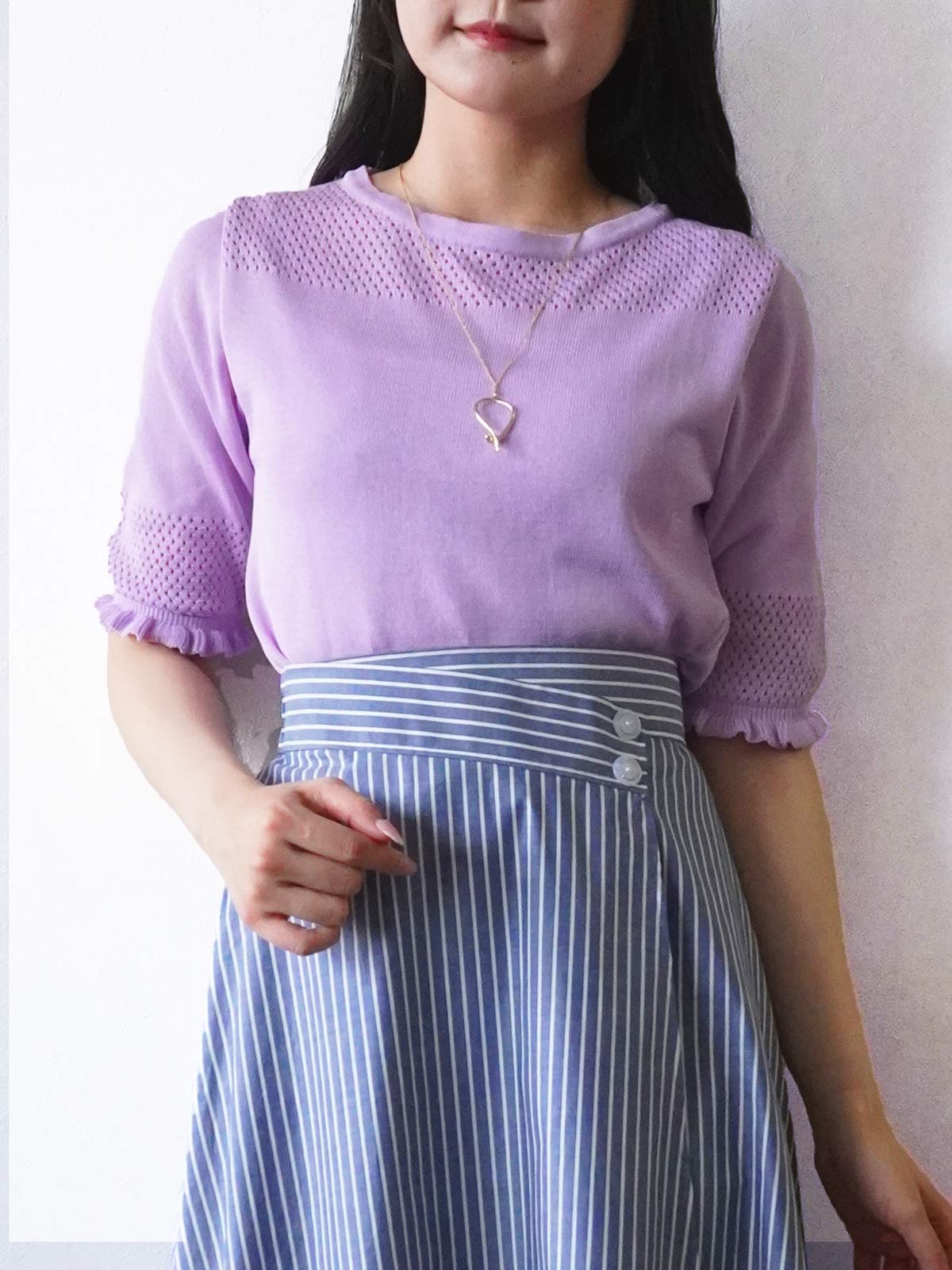 himawari 天竺×透かし丸首ニット｜KarLParkLane Style ONLINE SHOP